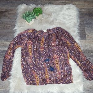 Lucky Brand Womens Patterned Blouse Size S Tassels